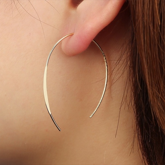 Gold Upside Down ‘U’ Ear Wire Earrings - Picture 3 of 5